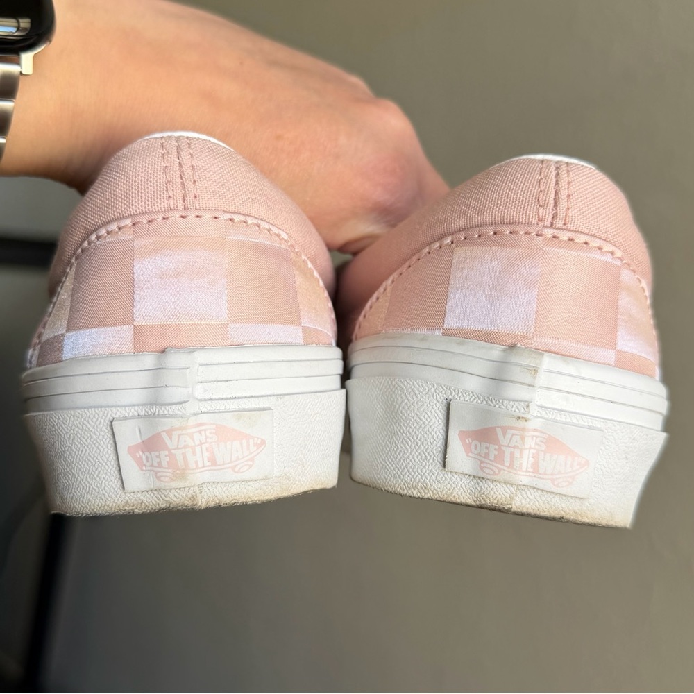 Vans Classic Slip-On Checkerboard Satin Light Pink Shoe - Picture 10 of 12